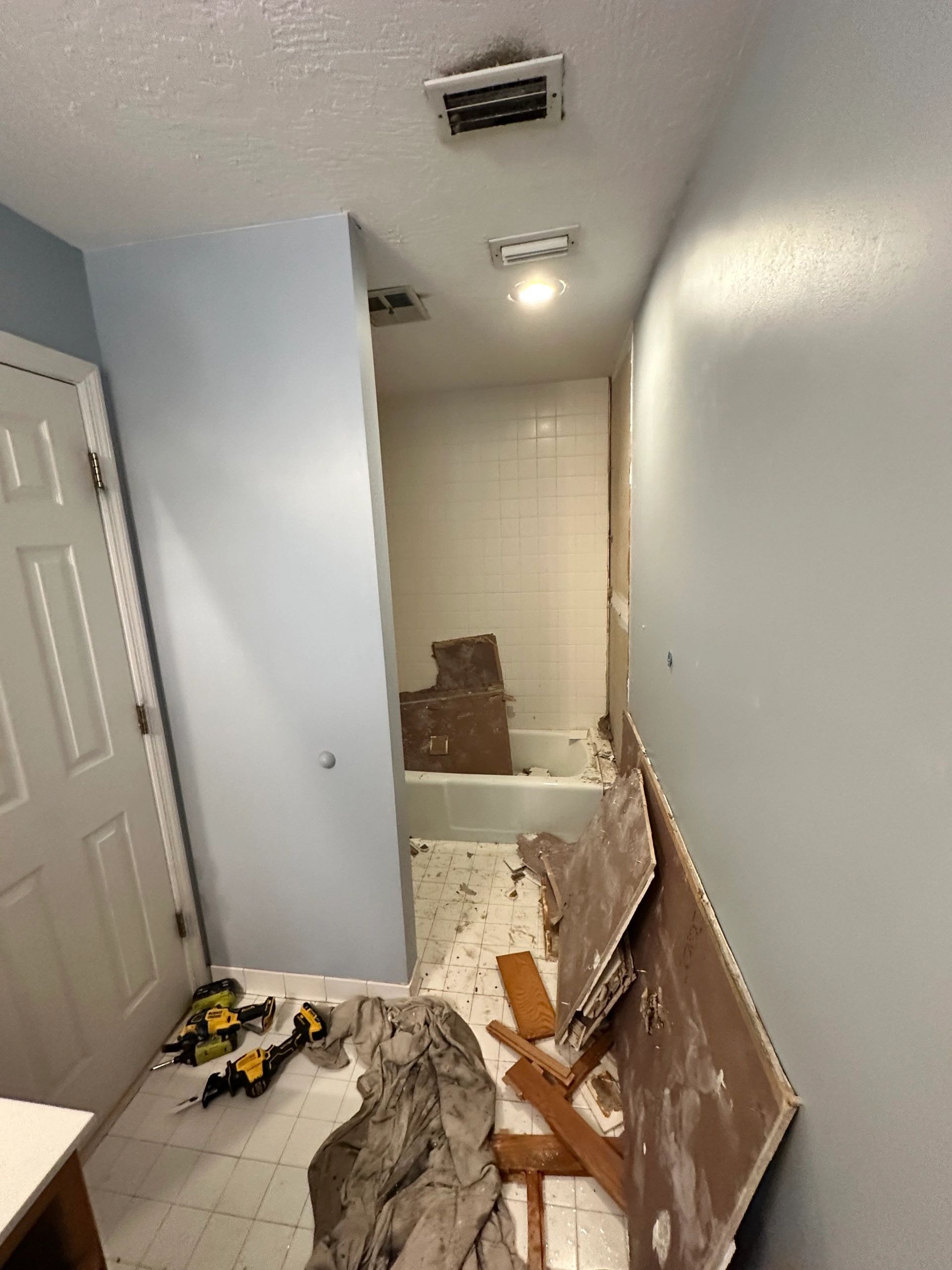 Bathroom remodel Oct 2025 — tools and materials on site